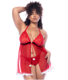 Costume sexy Mère Noël grande taille avec babydoll et string 